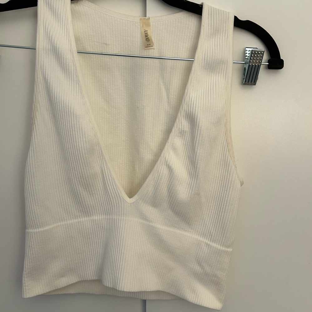 Urban Outfitters White Ribbed V-Neck Tank Top
